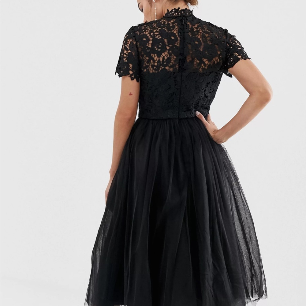Chi Chi London Black Lace Tulle Tea-Length Dress - Picture 15 of 15